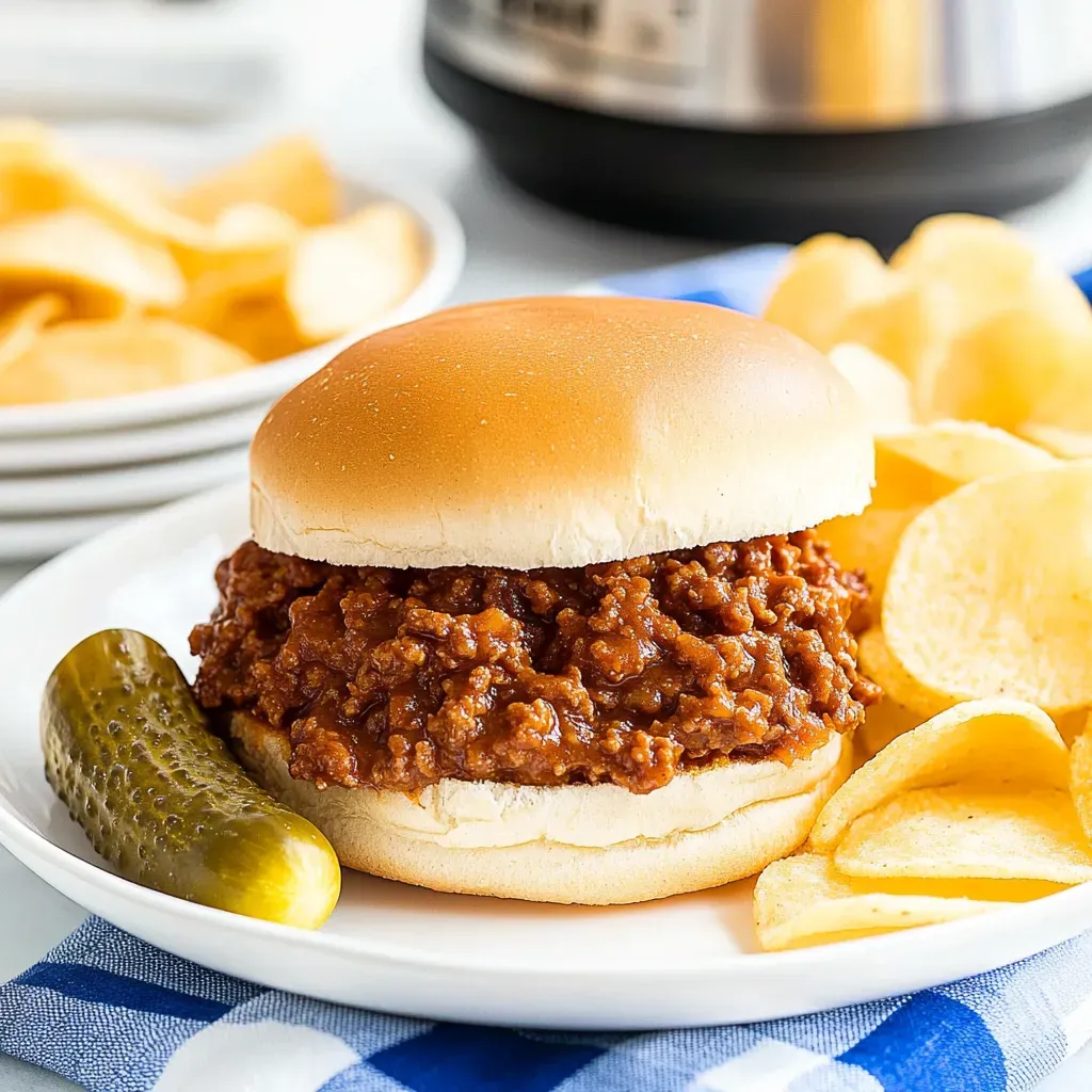 A sandwich is served on a plate with chips and a pickle.