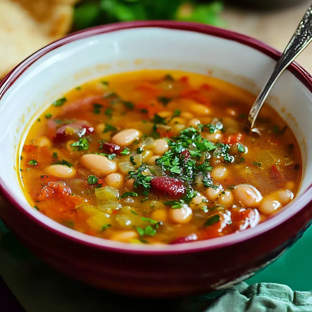 A bowl of soup with a spoon in it.